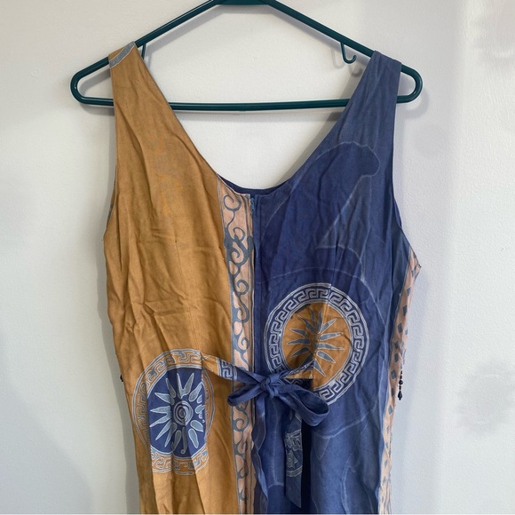 Bohemian Blue and Gold Sleeveless Dress - Picture 2 of 4